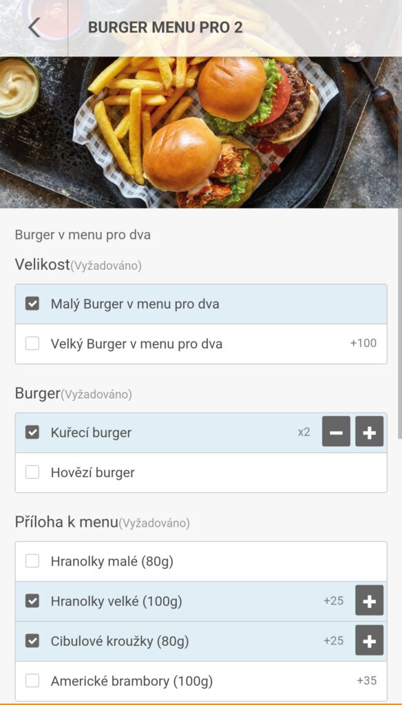Upsell v menu